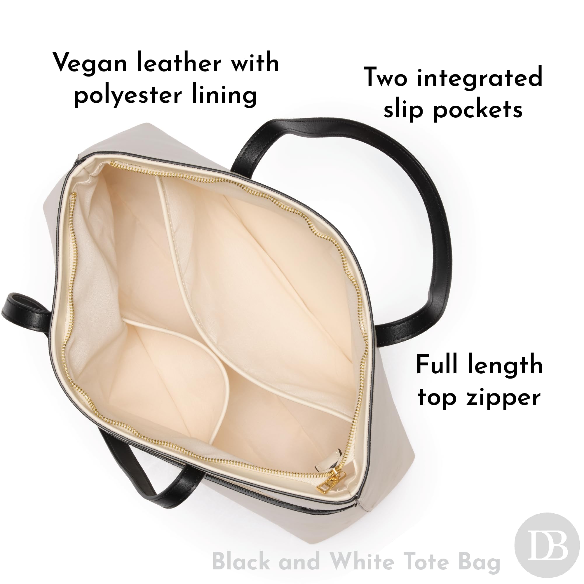 Deseret Book Women's Temple Tote Bag - Large Faux Leather LDS Church Purse & Mom Organizer - Zipper & Interior Slip Pockets for Scriptures, Temple Dress, Laptop, or Missionary Essentials (Black/White) - Image 6