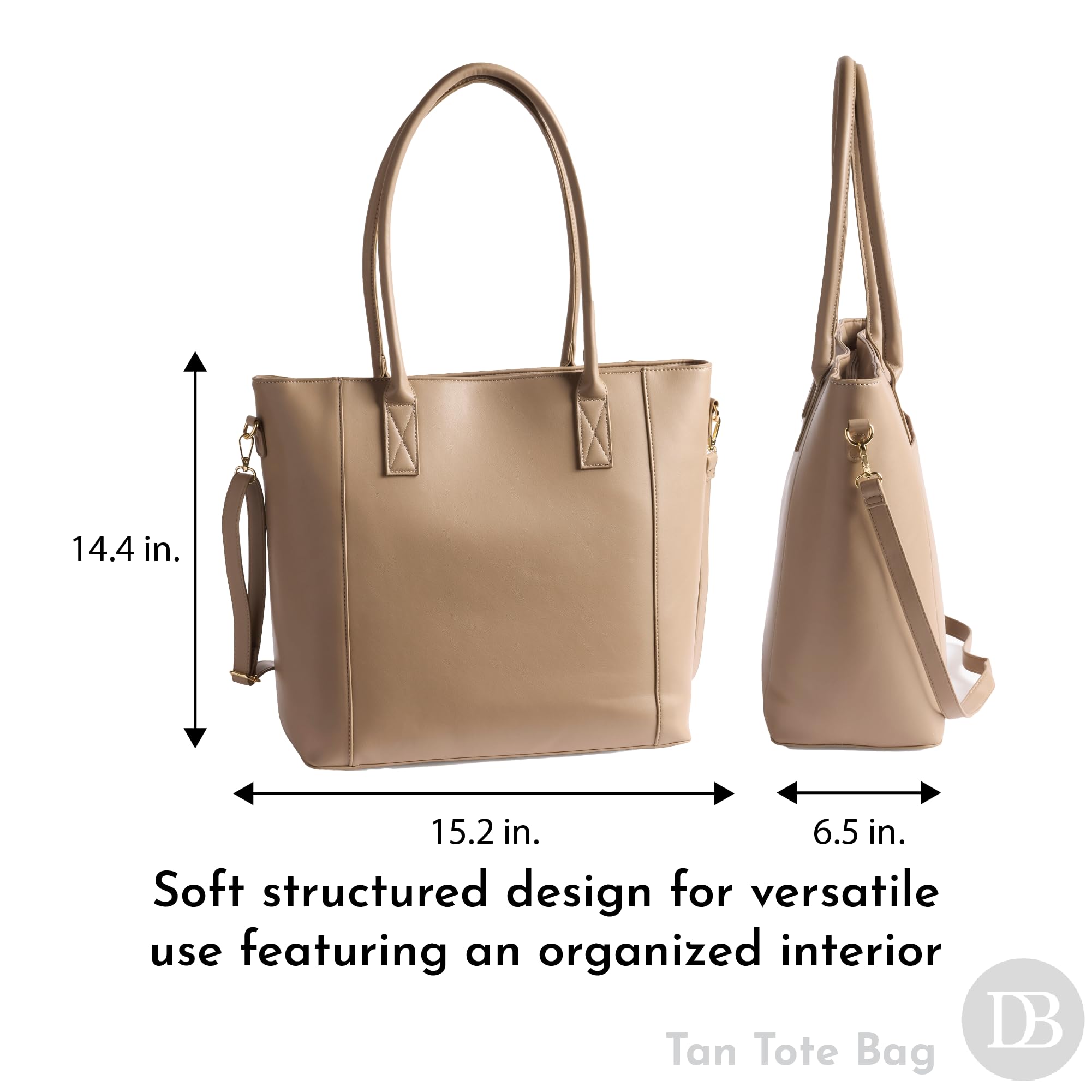 Deseret Book Women's Temple Tote Bag - Large Faux Leather LDS Church Purse & Mom Organizer - Adjustable Shoulder Strap, Zipper & Pockets for Work, Laptop, or Missionary Essentials (Tan) - Image 3