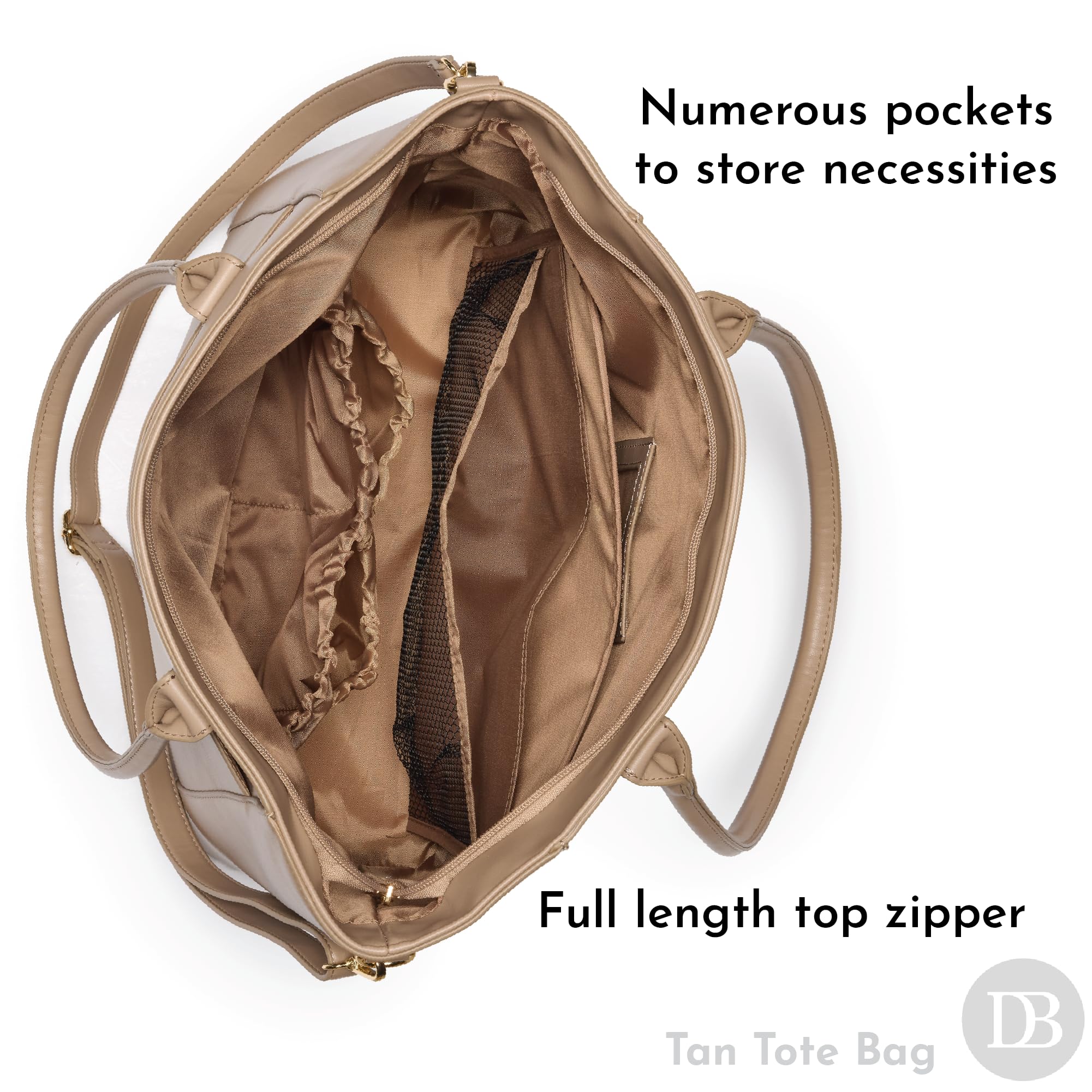 Deseret Book Women's Temple Tote Bag - Large Faux Leather LDS Church Purse & Mom Organizer - Adjustable Shoulder Strap, Zipper & Pockets for Work, Laptop, or Missionary Essentials (Tan) - Image 4