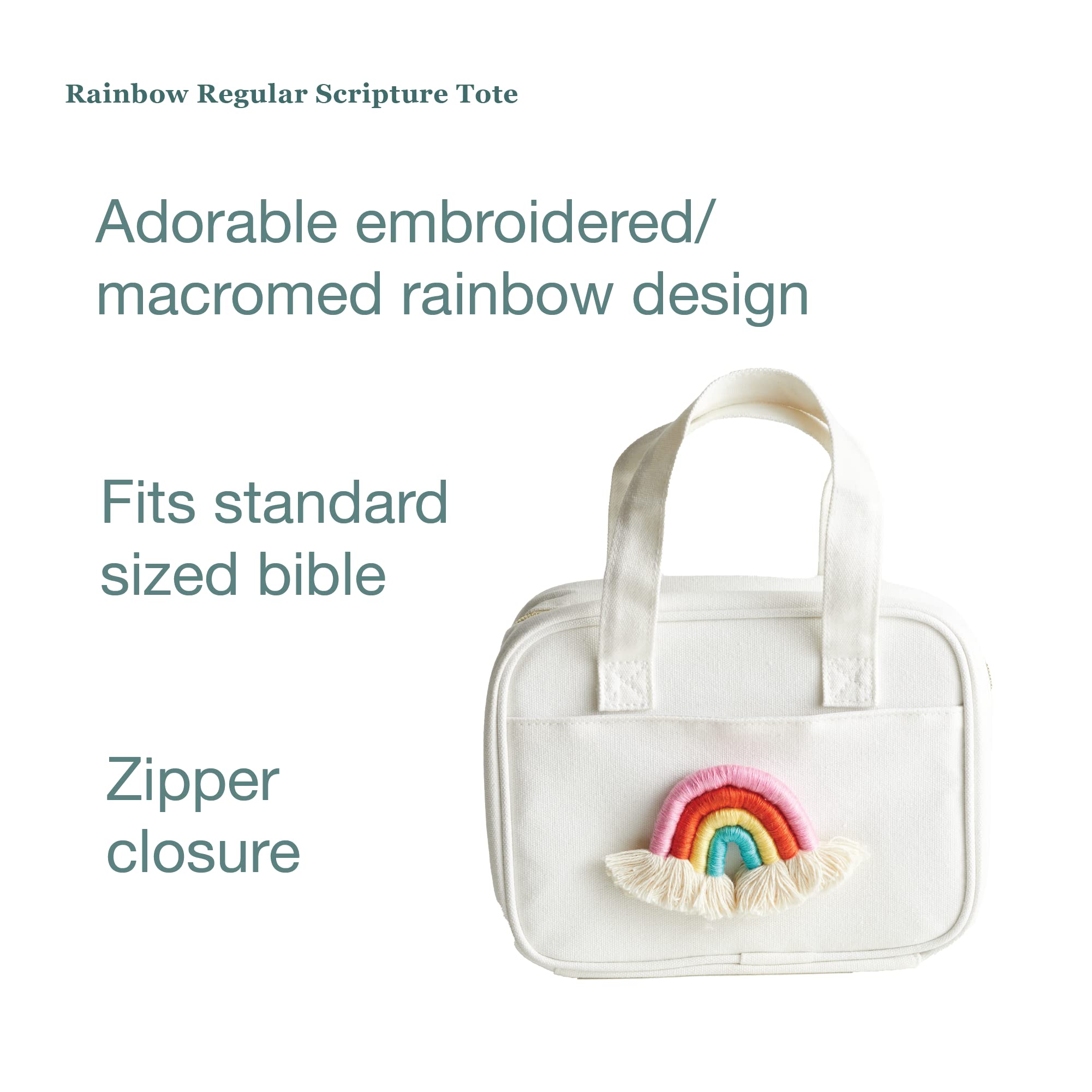 LDS Rainbow Regular Scripture Tote | Adorable white canvas scripture bag with embroidered rainbow design | Fits LDS standard scriptures and more | Zipper enclosure and compact | Perfect for kids - Image 3