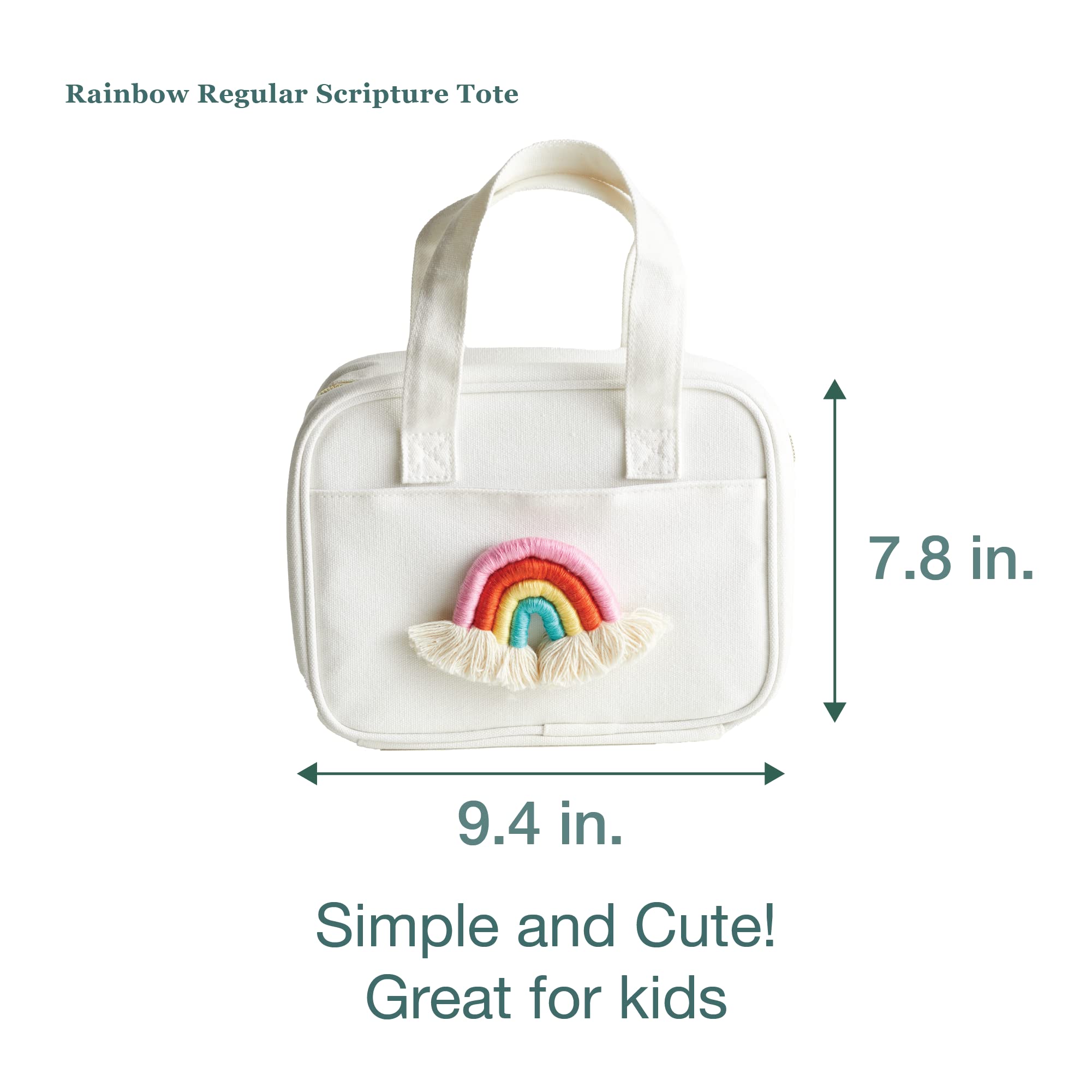 LDS Rainbow Regular Scripture Tote | Adorable white canvas scripture bag with embroidered rainbow design | Fits LDS standard scriptures and more | Zipper enclosure and compact | Perfect for kids - Image 4