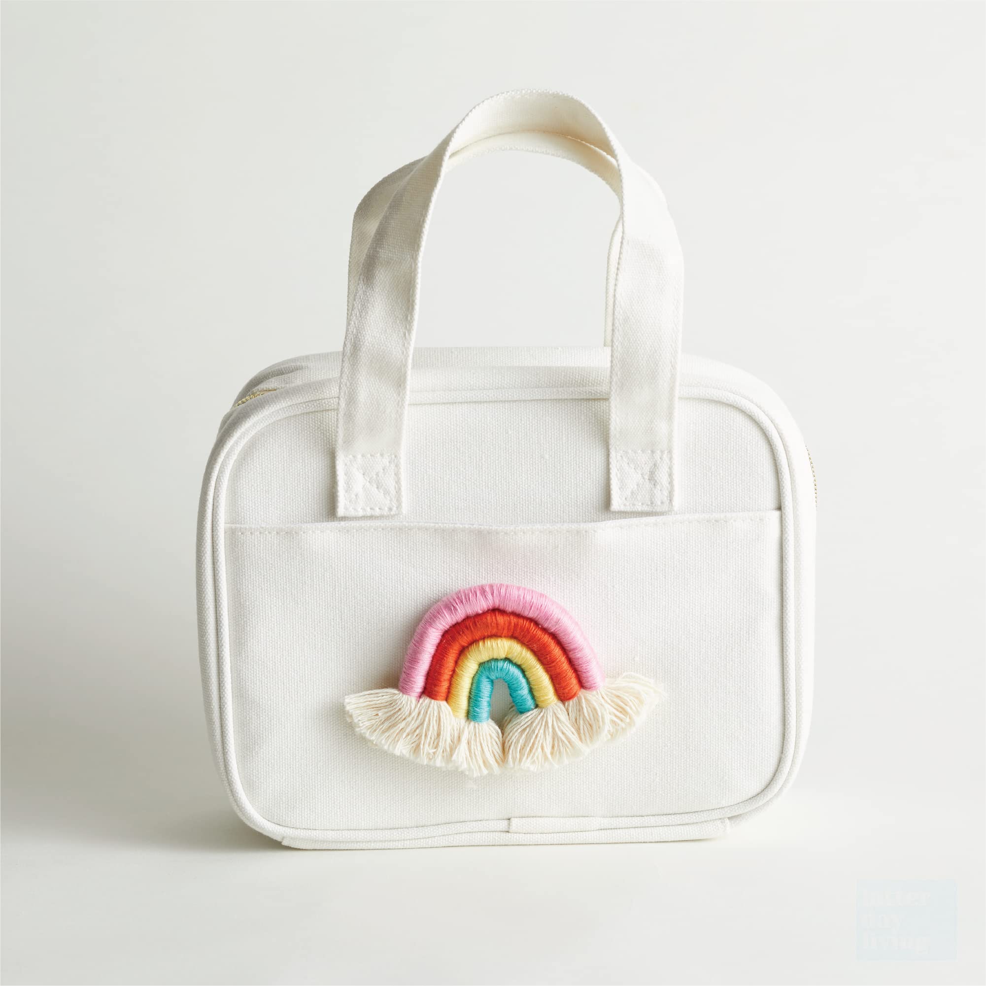 LDS Rainbow Regular Scripture Tote | Adorable white canvas scripture bag with embroidered rainbow design | Fits LDS standard scriptures and more | Zipper enclosure and compact | Perfect for kids - Image 5